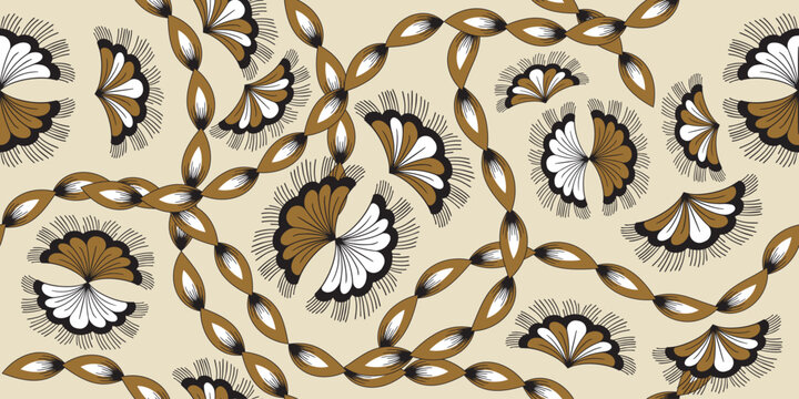 African ethnic traditional brown pattern. seamless beautiful Kitenge, chitenge style. fashion design in colorful. Geometric brown circle abstract motif. Floral Ankara prints, African wax prints.