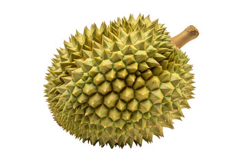Durian fruit shown from a top view with a black background highlighting its spiky exterior and