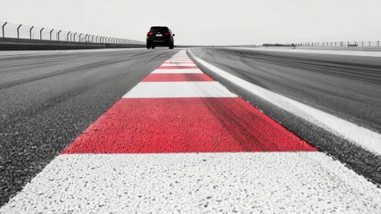 A red and white racing line on a track, suitable for sports or action related content