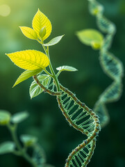 Fototapeta premium Concept of green biotechnology or synthetic biology, graphic of plant with DNA