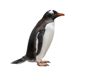 Elegant adult penguin standing on a black background with detailed feathers and posture