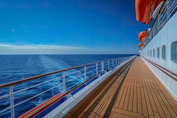 The cruise ship&rsquo;s outdoor jogging track, surrounded by the vast ocean, offering passengers a scenic and peaceful running experience. 