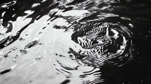 Abstract black and white photograph of water ripples and reflections creating a mesmerizing pattern.