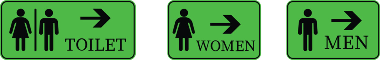 Toilet Icon set.square toilet signs collection, male, female and neutral gender, vector Illustration.Public bathroom pictogram. Male and female gender silhouette for lavatory door.