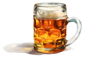 Watercolor Illustration of Beer Mug with Foam