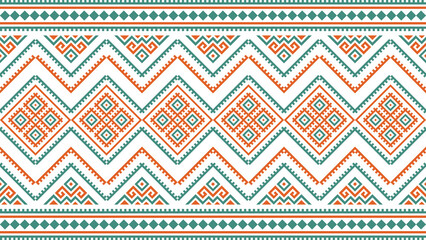 Ethnic style seamless tribal pattern. Orange, blue, Mexican, Aztec and Mayan. Background. Vector. Wallpaper. Print. Ethnic geometric.