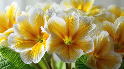 Fototapeta premium Close-up of vibrant yellow and white primroses