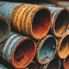 Stacked rusty metal pipes