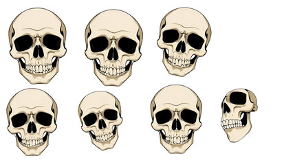 Set of Skulls isolated on white.Halloween elements. Vector illustration