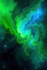 Obraz premium Abstract swirling vibrant green and blue nebula, cosmic texture, light, cosmic, aurora