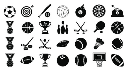 Vector art of collection of various sports equipment and awards isolated on white background