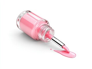 Pink nail polish bottle, spilling