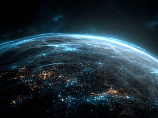 Earth from space network connections global communications technology world internet data transfer