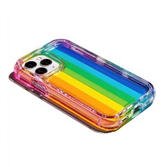 Rainbow phone case, clear plastic, colorful stripes