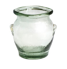 Empty recycled green glass jar with handles isolated on white background