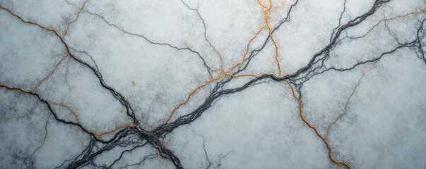 Subtle cracks spiderweb across cool gray marble's surface , rough, macro, photography