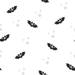 Happy Halloween vector seamless pattern. Cute bats on a white background. Halloween illustration in flat style.