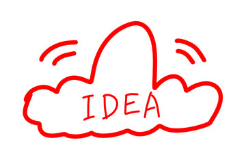 Hand drawn idea generation illustration. Red hand written idea icon illustration isolated on transparent png 