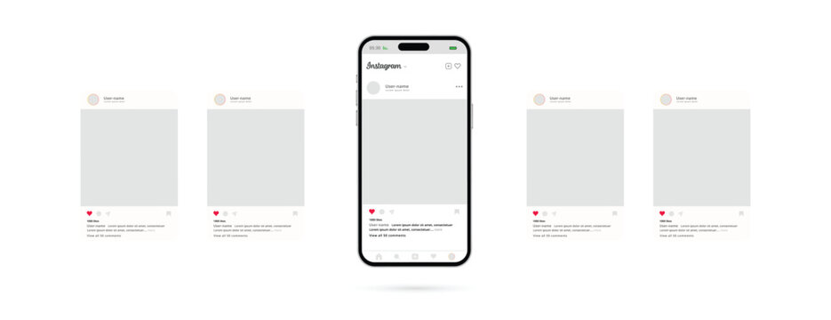 Instagram social Media pages, carousel, story Mockup:  A modern mobile phone mockup with a carousel, interface, highlighting the platform's design
