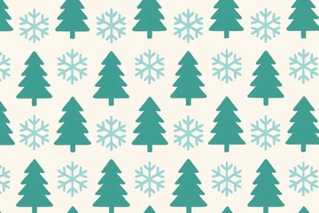 Obraz premium Teal pine and snowflake seamless pattern—clean winter background for holiday cards, wrapping, textiles, and wallpapers.