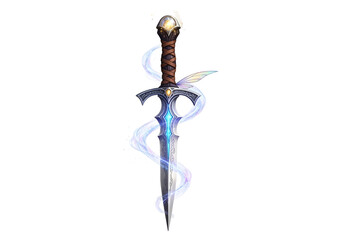 Fantasy-themed sword with a dragon head pommel and luminous blue accents against a black background