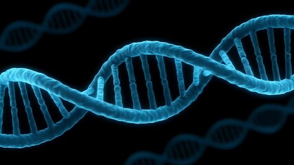 Animated DNA strand helix rotating on a black background, showcasing genetic code and molecular biology - Powered by Adobe
