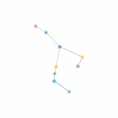 Colorful Constellation Illustration with Stars and Connected Dots on White Background.