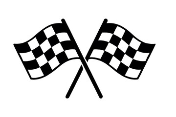Fototapeta premium Two crossed checkered flags symbolize victory and achievement against a clean, white background.