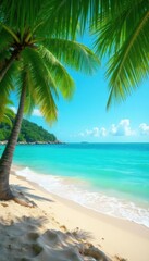 Obraz premium Beachy Keen with Palm Fronds and Ocean Breeze, tropical paradise , natural scenery