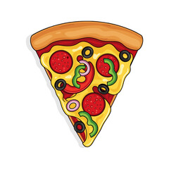 slice of pizza on a white background