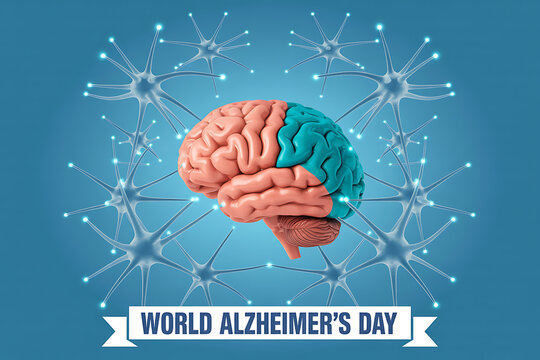 World Alzheimer's Day awareness with brain and neurons, symbolizing memory and neurological health for campaigns, healthcare visuals, and educational content