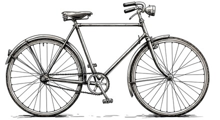 Detailed hand-drawn sketch of a classic vintage bicycle isolated on a white background.