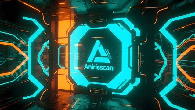 Futuristic Interface with Illuminated Geometric Patterns and Central Logo - Powered by Adobe