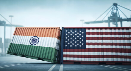 India-US Trade Dispute: Tilted Shipping Container Symbolizes Uncertain Future