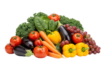 Fresh assortment of colorful vegetables and fruits on a black background