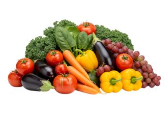 Fresh assortment of colorful vegetables and fruits on a black background