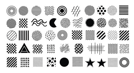 Vector art of collection of various geometric shapes and patterns isolated on white background