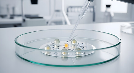 In Vitro Fertilization: Sperm Surrounding Egg in Petri Dish