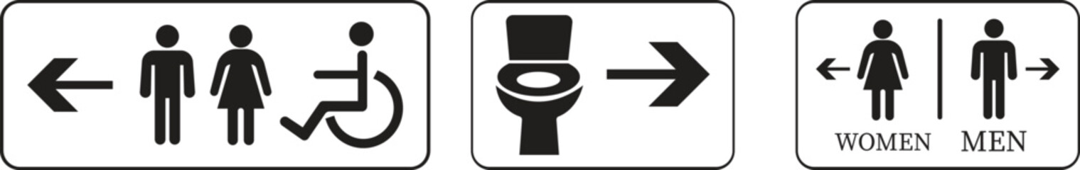 Toilet Icon set.square toilet signs collection, male, female and neutral gender, vector Illustration.Public bathroom pictogram. Male and female gender silhouette for lavatory door.