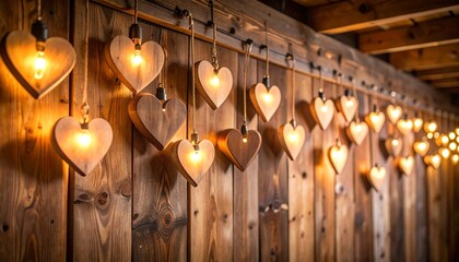 Wooden Heart Lights with Rustic Wall.