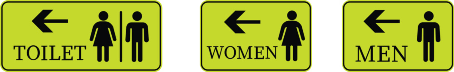 Toilet Icon set.square toilet signs collection, male, female and neutral gender, vector Illustration.Public bathroom pictogram. Male and female gender silhouette for lavatory door.