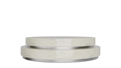 3D Render a white and silver cake sitting on top of a white table