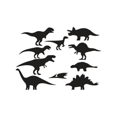 set of silhouettes of dinosaurs, vector silhouette of dinosaurs, set of silhouettes of dinosaurs, Silhouette Set of Various Dinosaur Species, 