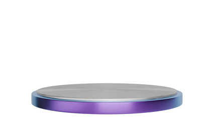 3D Render a purple and silver plate on a white surface