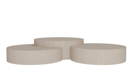 3D Render three round tables with a white background