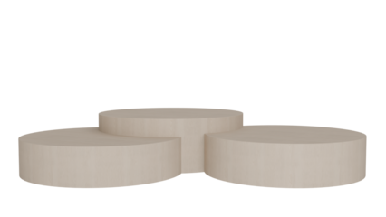 3D Render three round tables with a white background