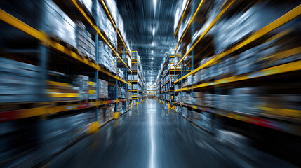 Dynamic Motion Blur Warehouse: Fast-Paced Logistics and Distribution Center