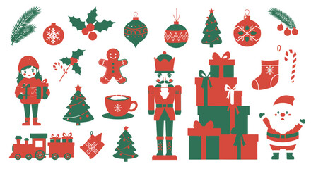 Vector art of festive christmas elements isolated on white background for holiday season designs