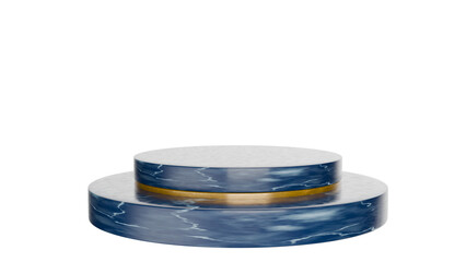 3D Render a blue marble pedestal with a gold stripe