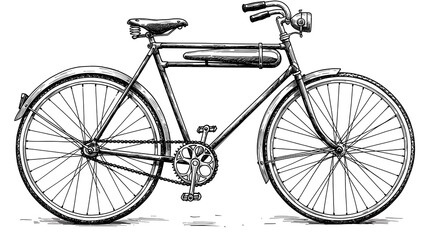 Hand-drawn vintage bicycle with classic frame and headlight in a black and white sketch style.